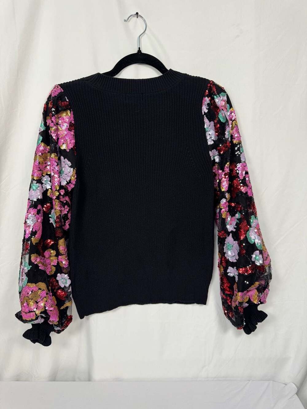 Fate Floral Sequin Mesh Balloon Sleeve Knit Sweater NWT - Picture 4 of 9